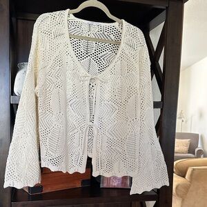 Boho Cream Crochet Bow Cardigan